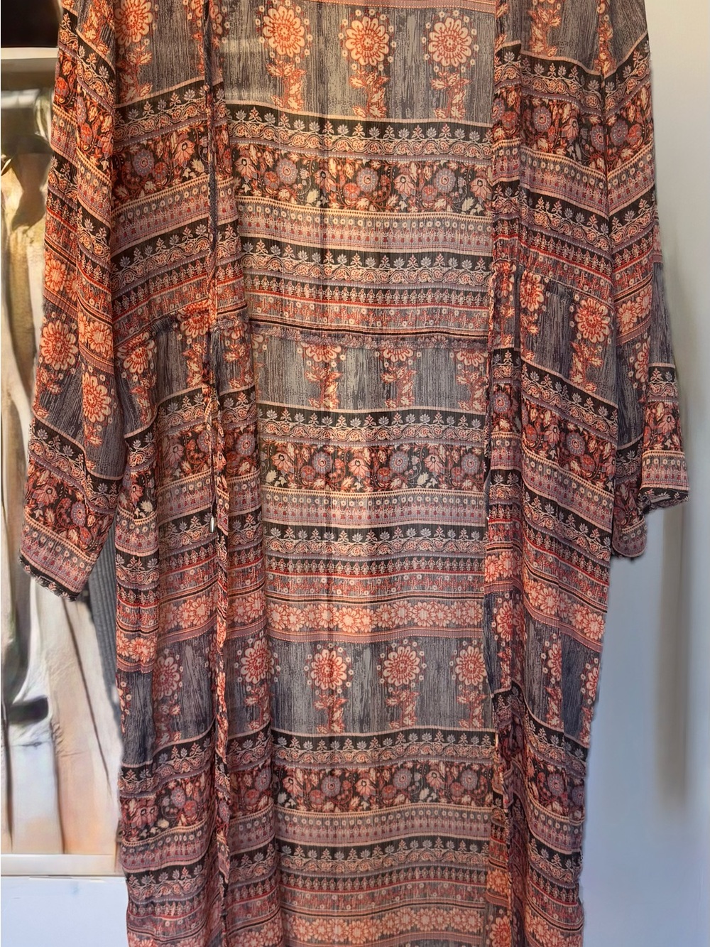Lucky Brand Floral Stripe Kimono - Pink & Gray